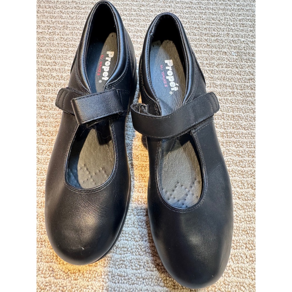 Propet MJ Walker‎ Black Leather Hook and Loop Comfort Shoes Women's 8.5 W